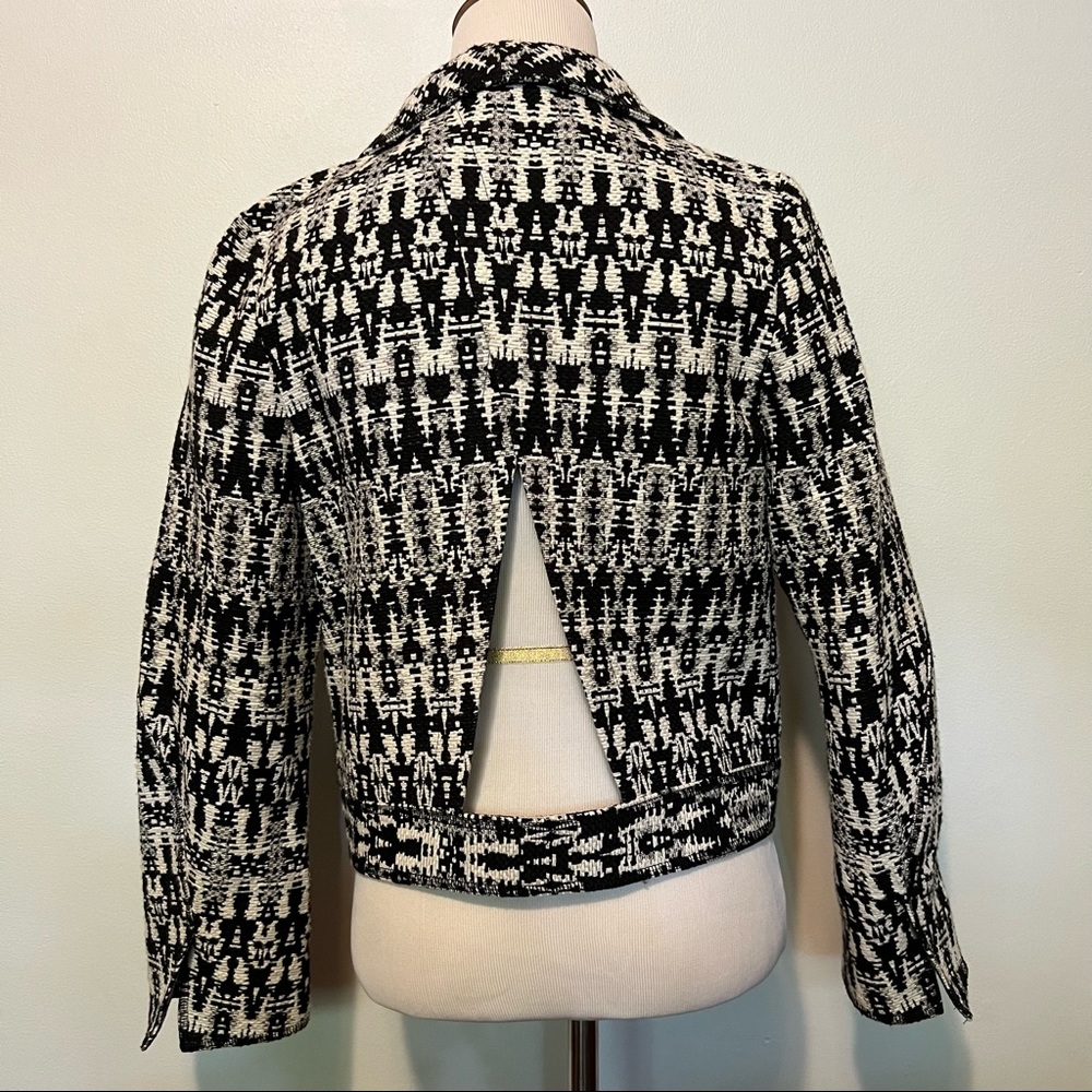 EUC Derek Lam Ikat Black & White Blazer with Cut Out Back, Size 8
